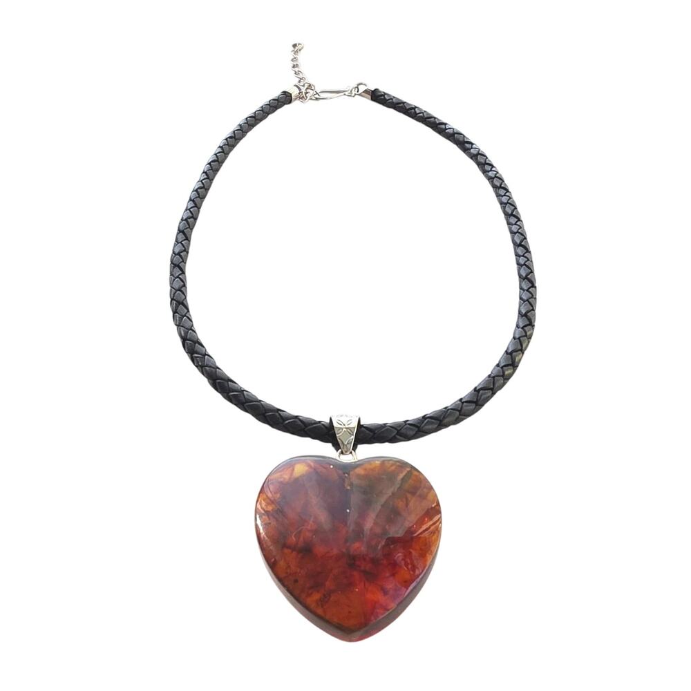 Jay King Mine Finds Heart Amber Necklace Sterling Silver 925 Leather New 18"
